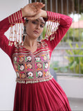 Wonderful Red Gamthi Work Rayon Navratri Wear Gown