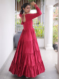 Wonderful Red Gamthi Work Rayon Navratri Wear Gown