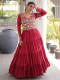 Wonderful Red Gamthi Work Rayon Navratri Wear Gown