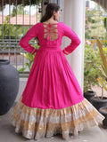 Attractive Pink Gamthi Work Rayon Navratri Wear Gown