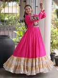 Attractive Pink Gamthi Work Rayon Navratri Wear Gown