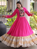 Attractive Pink Gamthi Work Rayon Navratri Wear Gown
