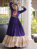 Charming Purple Thread Work Rayon Navratri Wear Gown