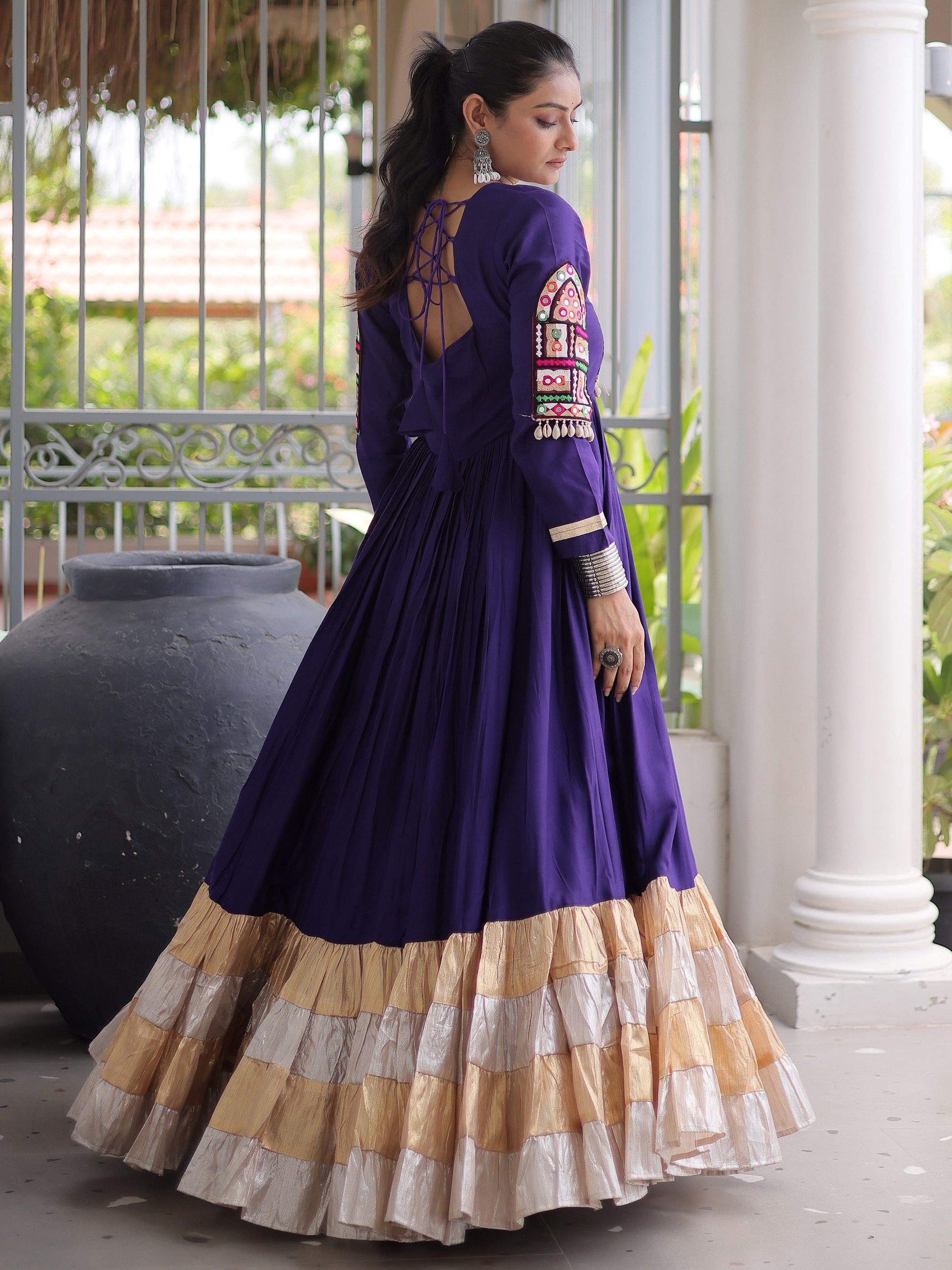 Charming Purple Thread Work Rayon Navratri Wear Gown