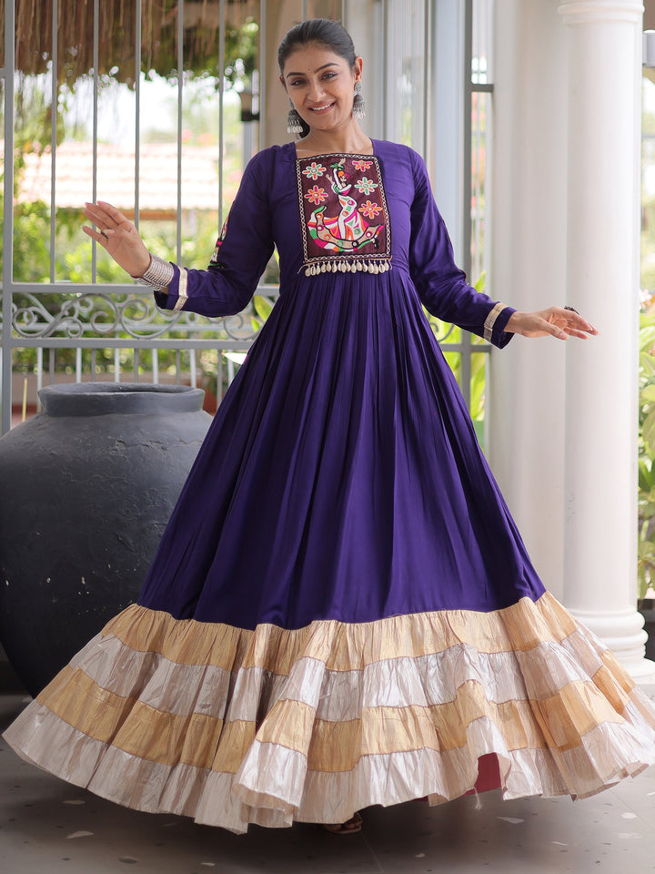 Charming Purple Thread Work Rayon Navratri Wear Gown