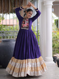 Charming Purple Thread Work Rayon Navratri Wear Gown