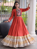 Enchanting Rust Gamthi Work Rayon Navratri Wear Gown