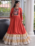 Enchanting Rust Gamthi Work Rayon Navratri Wear Gown