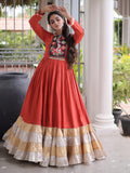 Enchanting Rust Gamthi Work Rayon Navratri Wear Gown