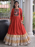 Enchanting Rust Gamthi Work Rayon Navratri Wear Gown