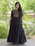 Elegant Black Multi Thread Work Cotton Navratri Wear Gown