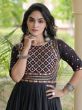 Elegant Black Multi Thread Work Cotton Navratri Wear Gown
