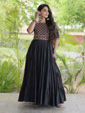 Elegant Black Multi Thread Work Cotton Navratri Wear Gown