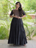 Elegant Black Multi Thread Work Cotton Navratri Wear Gown