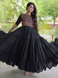 Elegant Black Multi Thread Work Cotton Navratri Wear Gown