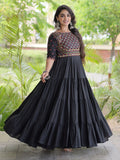 Elegant Black Multi Thread Work Cotton Navratri Wear Gown
