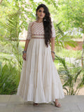 Graceful Off White Mirror Work Cotton Navratri Wear Gown