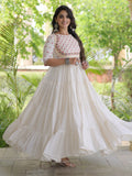 Graceful Off White Mirror Work Cotton Navratri Wear Gown