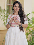 Graceful Off  White Mirror Work Cotton Navratri Wear Gown