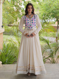 Magnificent Off-White Gota Patti Cotton Navratri Wear Gown