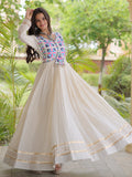 Magnificent Off-White Gota Patti Cotton Navratri Wear Gown