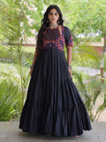 Dazzling Black Mirror Work Cotton Navratri Wear Gown