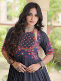 Dazzling Black Mirror Work Cotton Navratri Wear Gown