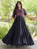 Dazzling Black Mirror Work Cotton Navratri Wear Gown