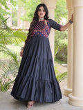 Dazzling Black Mirror Work Cotton Navratri Wear Gown