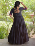 Dazzling Black Mirror Work Cotton Navratri Wear Gown