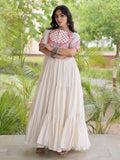 Incredible Off White Thread Embroidered Cotton Navratri Wear Gown