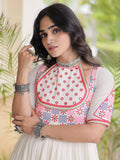 Incredible Off White Thread Embroidered Cotton Navratri Wear Gown