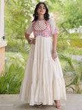 Incredible Off White Thread Embroidered Cotton Navratri Wear Gown