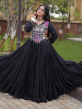 Enchanting Black Mirror Work Rayon Navratri Wear Gown