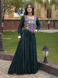 Regal Bottle Green Mirror Work Rayon Navratri Wear Gown