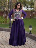 Grand Purple Thread Embroidered Rayon Navratri Wear Gown