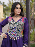Grand Purple Thread Embroidered Rayon Navratri Wear Gown