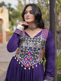 Grand Purple Thread Embroidered Rayon Navratri Wear Gown