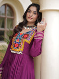 Marvelous Wine Gamthi Embroidered Rayon Navratri Wear Gown