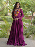 Marvelous Wine Gamthi Embroidered Rayon Navratri Wear Gown