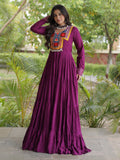 Marvelous Wine Gamthi Embroidered Rayon Navratri Wear Gown