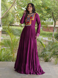 Marvelous Wine Gamthi Embroidered Rayon Navratri Wear Gown