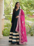 Captivating Bottle Green Gota Patti Rayon Festival Wear Gown