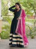 Captivating Bottle Green Gota Patti Rayon Festival Wear Gown