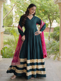 Captivating Bottle Green Gota Patti Rayon Festival Wear Gown