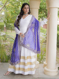 Graceful White Gota Patti Rayon Event Wear Gown With Dupatta