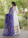 Graceful White Gota Patti Rayon Event Wear Gown With Dupatta