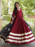 Wonderful Maroon Gota Patti Rayon Festival Wear Gown With Dupatta