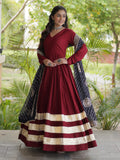 Wonderful Maroon Gota Patti Rayon Festival Wear Gown With Dupatta