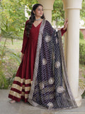 Wonderful Maroon Gota Patti Rayon Festival Wear Gown With Dupatta